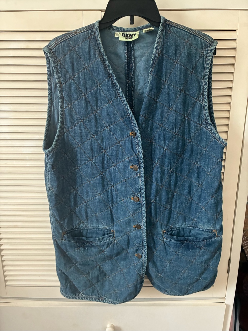 Vintage DKNY Quilted Denim Vest - Medium Blue